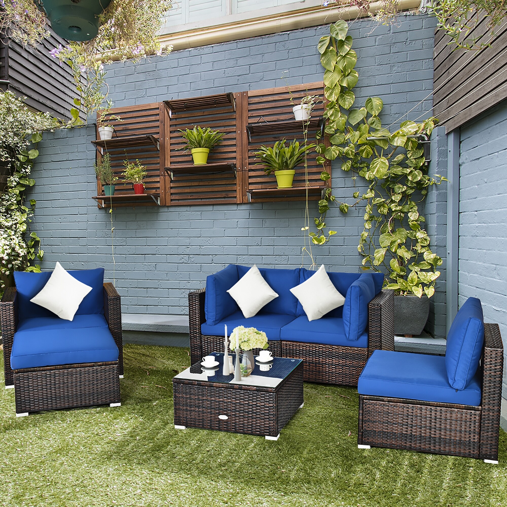 Shop 6pcs Patio Rattan Furniture Set Sectional Cushion Sofa Coffee Table Overstock 20768544