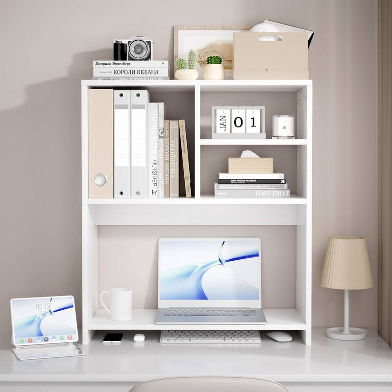 Desktop Shelf Bookshelf Storage for College Dorm Office Home, White