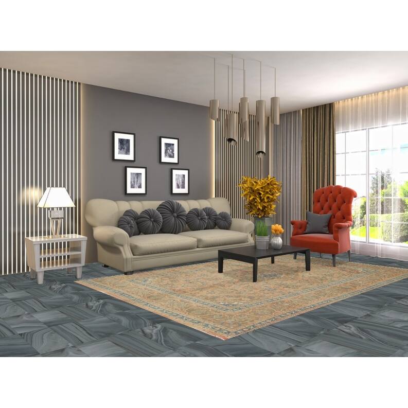 Hand Knotted Oriental 100% Wool Carpet Traditional Floral Oranges & Rust Mashad Area Rug - 9' 6'' X 6' 3''