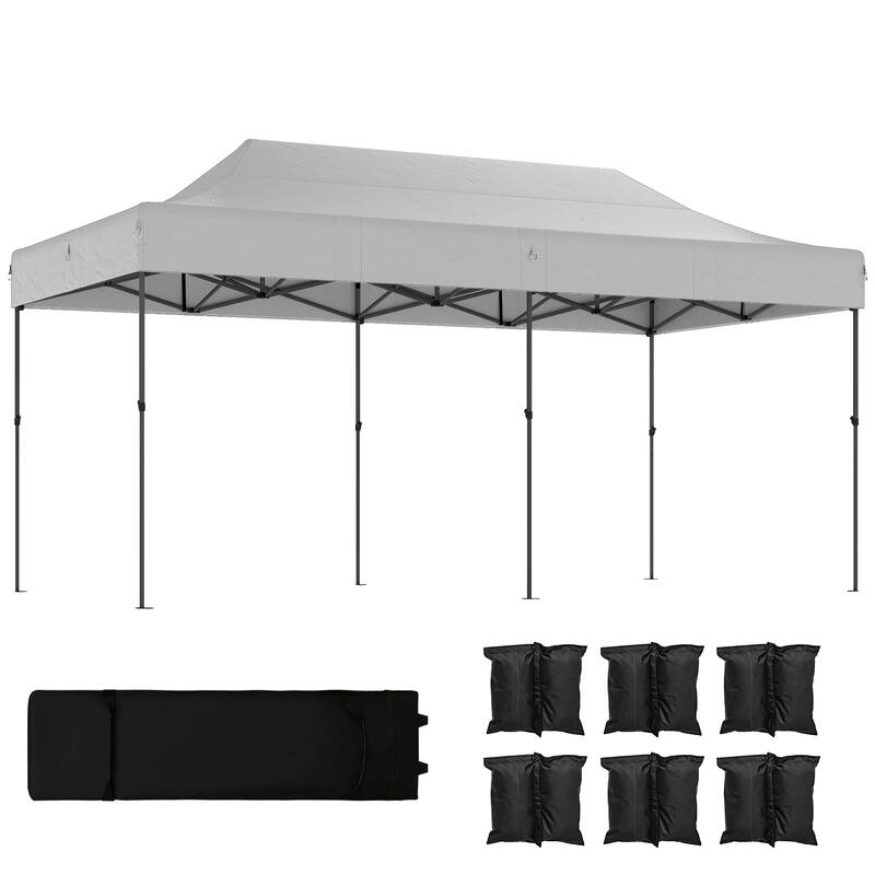 Outsunny 10 x 20 ft Pop Up Canopy Tent, Heavy Duty UPF50+ Outdoor Portable Instant Canopy Shelter with Wheeled Carry Bag