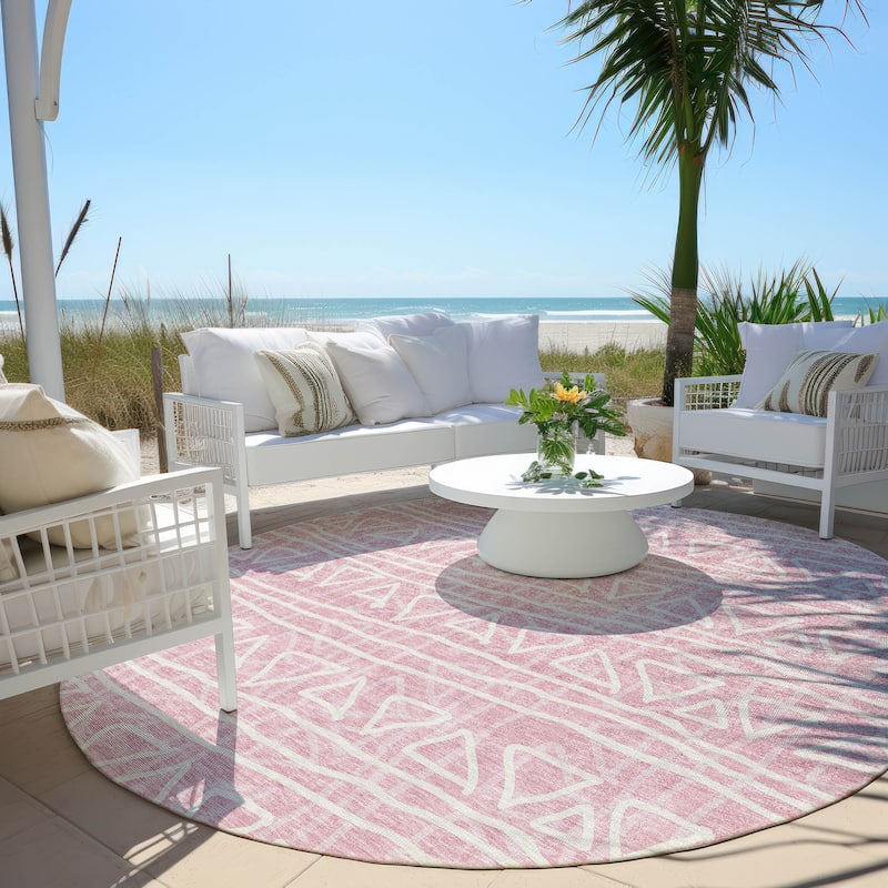 Machine Washable Indoor/ Outdoor Chantille Boho Morrocan Rug - Pink - 8' x 8'