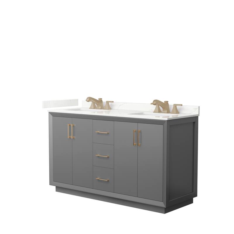 Strada 60-inch Double Vanity, Quartz Top - Dark Gray, Bronze Trim, Giotto Quartz Top