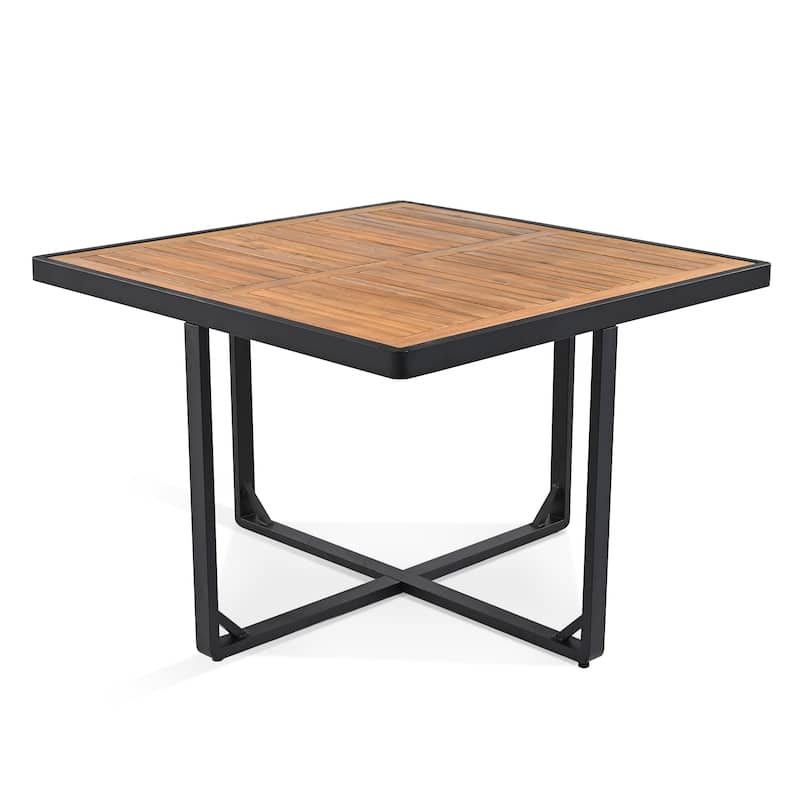18-Pieces Acacia Wood Patio Dining Set, 8 Cushioned Chairs & 8 Ottomans & 2 Square Table