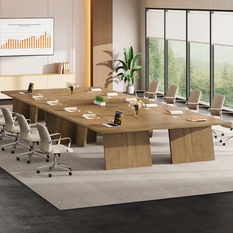 Modern Conference Table, Large Boardroom Meeting Desk with Cable Grommet, Office Seminar Training Accent Table