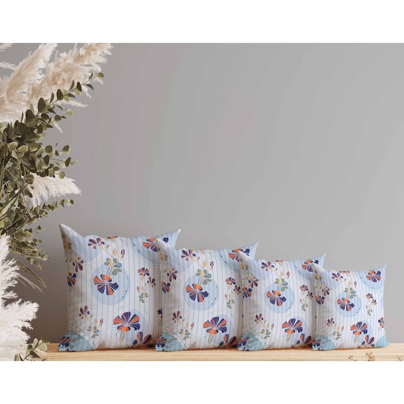 Circular Garden Indoor/Outdoor Reversible Throw Pillow Light and Blue