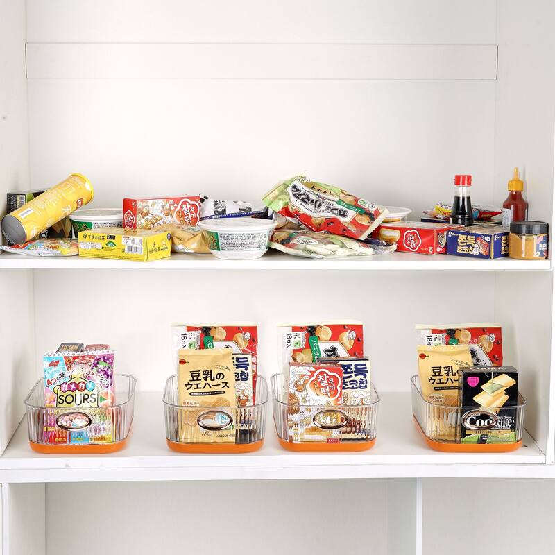 Set of 2 Plastic Storage Bins Organizers Stackable Clear Pantry Organizer Box Containers