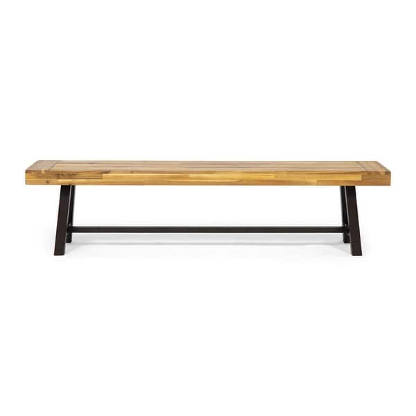 slide 2 of 18, Carlisle Acacia Wood Outdoor Bench by Christopher Knight Home Teak Finish+Rustic Metal