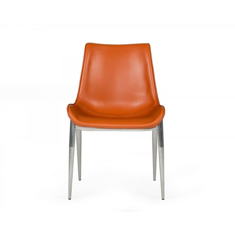Set of Two Cognac Faux Leather Modern Dining Chairs