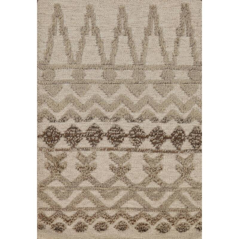 Beige Moroccan Oriental Accent Rug Handmade Wool Carpet - 2'0"x 3'0"