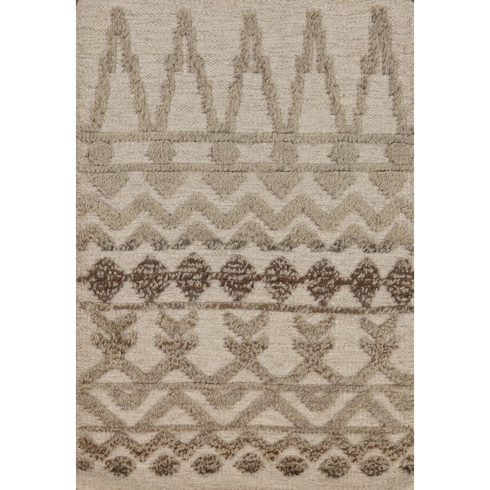 Beige Moroccan Oriental Accent Rug Handmade Wool Carpet - 2'0"x 3'0"