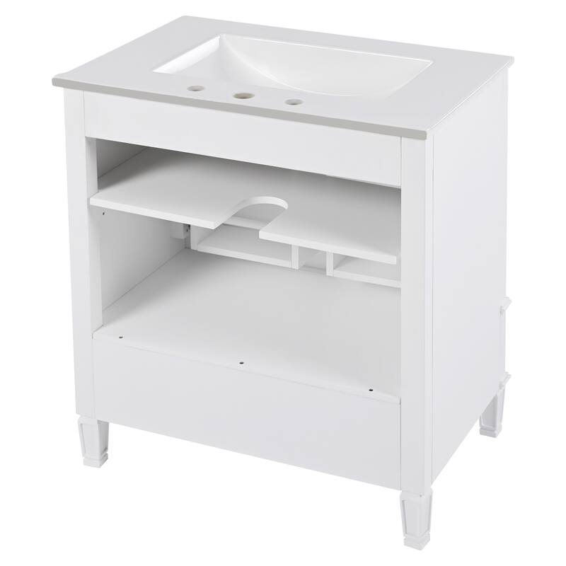 60" Bathroom Vanity with Double Ceramic Sink Combo Set, 2 Free Standing Cabinet with Soft-closing Door Organizers, 2 Drawers