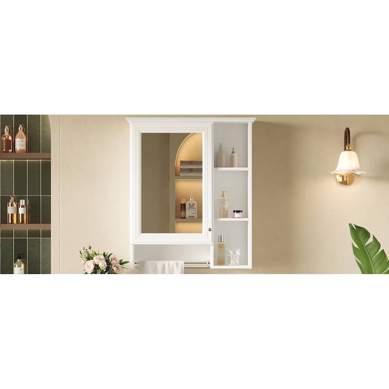 3-in-1 Bathroom Mirror Cabinet, 24-inch Wall Mounted Medicine Cabinet with Adjustable Shelf & Tower Bar