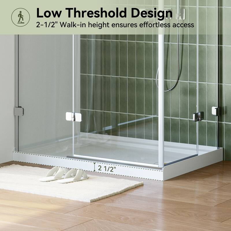 HOROW 48 x 32 Inch Alcove Shower Pan Base in White with Left Drain