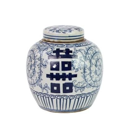 Blue And White Mini Jar Double Happiness