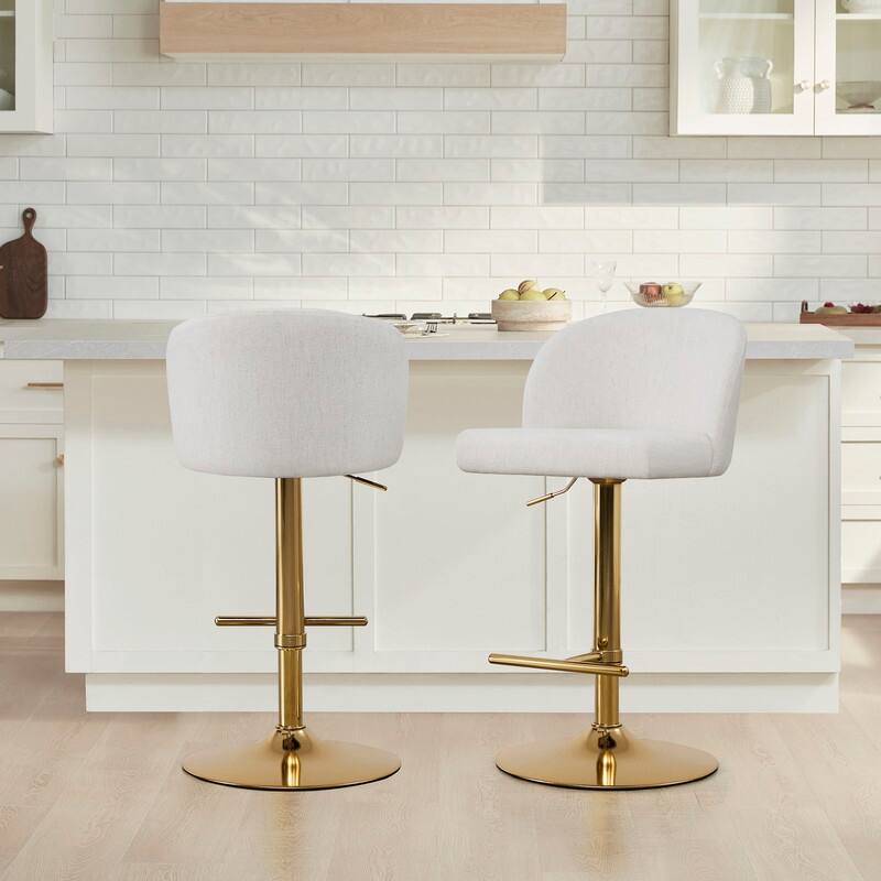 Spruce & Spring Charlotte Modern Adjustable Swivel Bar Stools Set with Arched Footrest - Set of 2 - White-Gold