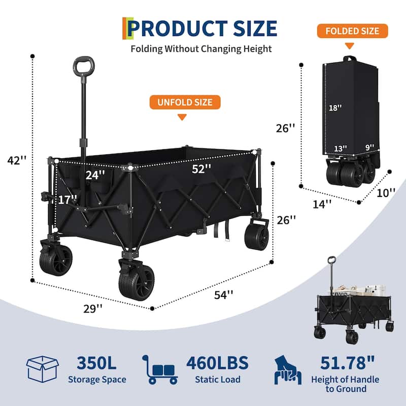 Foldable Heavy Duty Utility Wagon with All Terrain Wheels