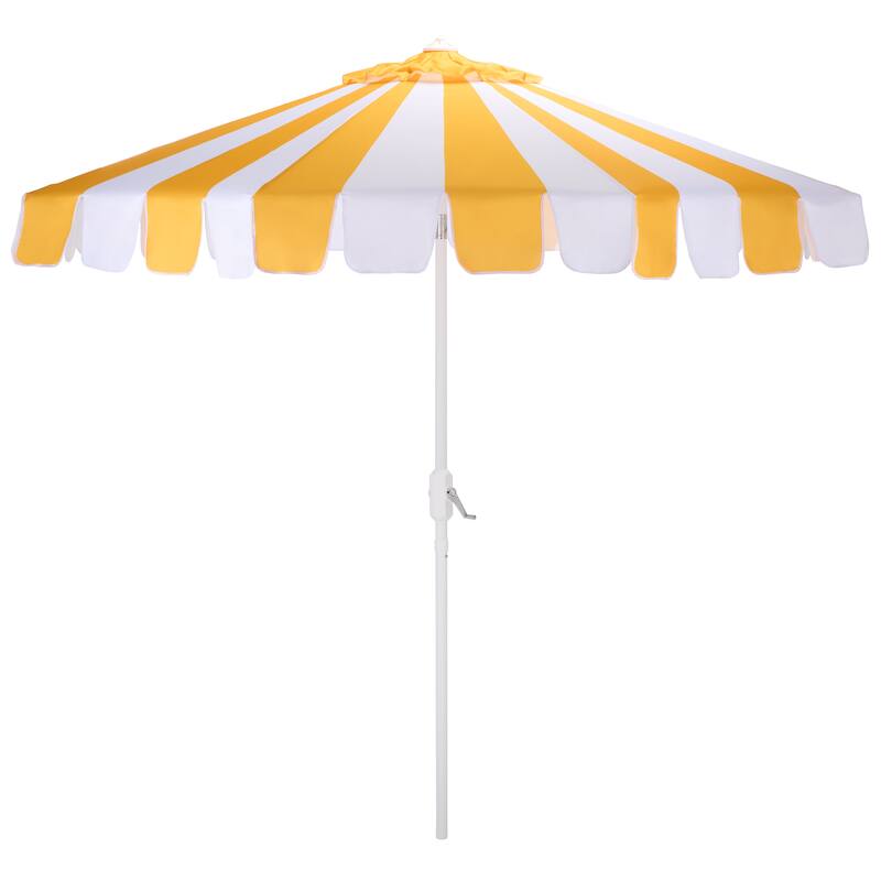 SAFAVIEH Outdoor Living Meze 9ft Crank Umbrella - Yellow Stripe/White