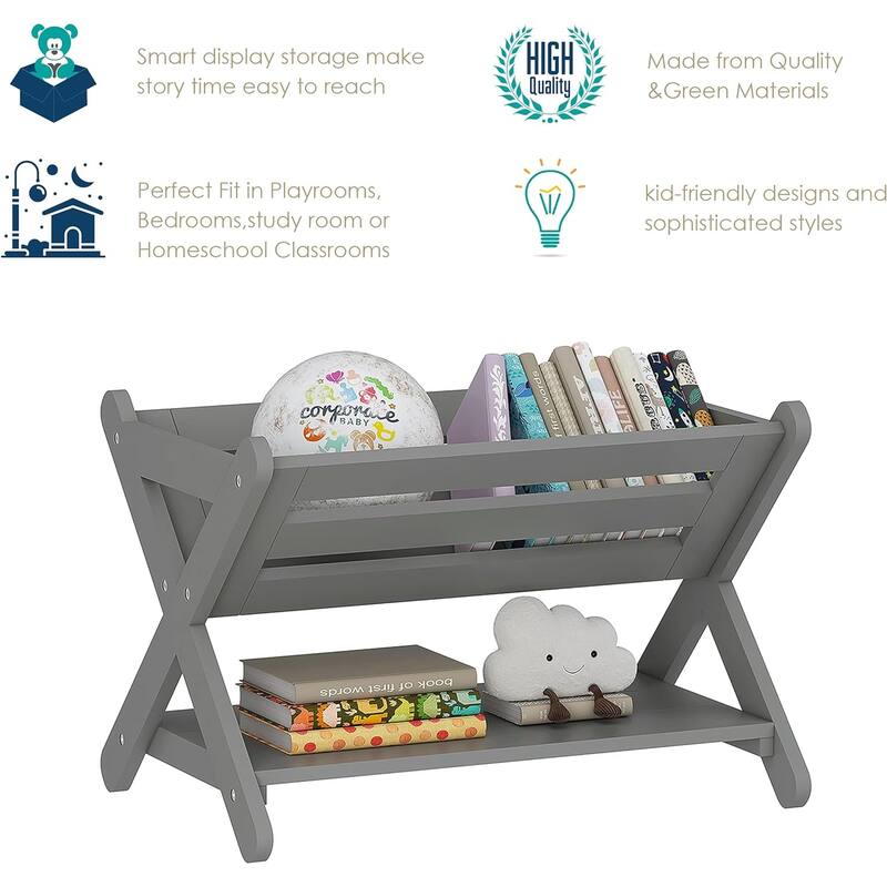 COSTARS Kids' Book Caddy with Shelf, Kids Bookcase Storage with Shelf, Kids Book Storage Organizer for Toddlers, Kids
