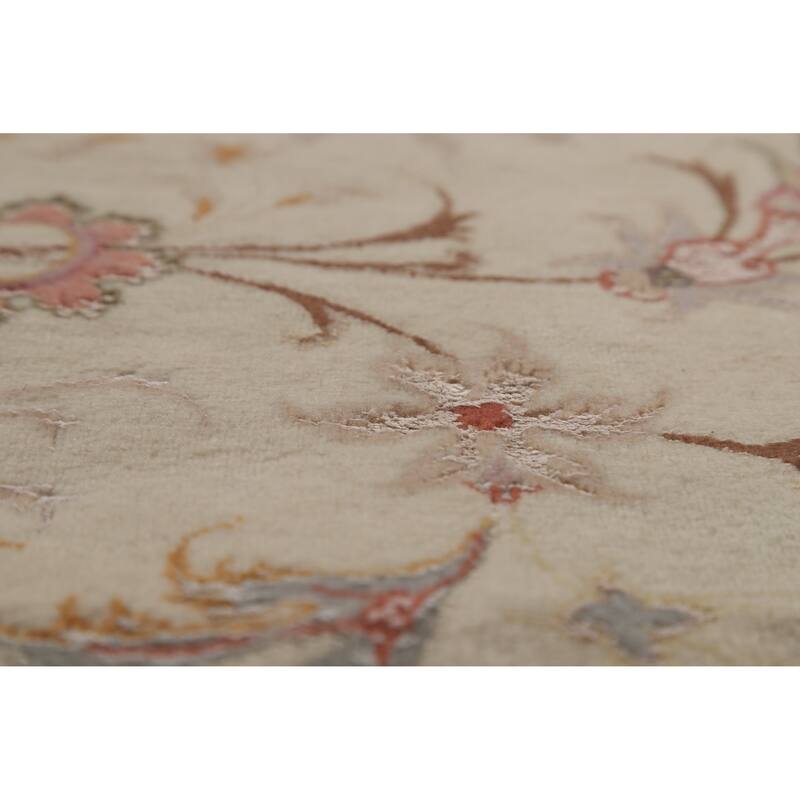Wool & Silk Tabriz Persian Area Rug Hand-Knotted Floral Carpet - 6'6"x 9'8"