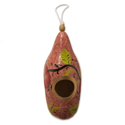 Novica Handmade Blossoms On Blush Hand Painted Gourd Birdhouse