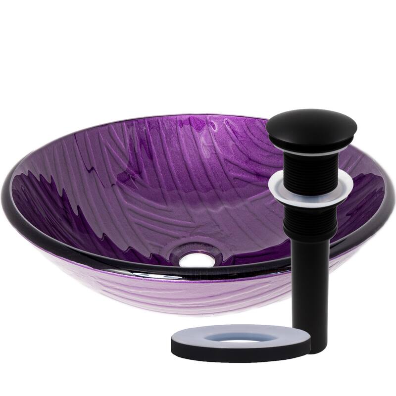 Miseno MVS-TIG-8123 Miscela 16-1/2" Circular Glass Vessel Bathroom - Purple / Matte Black Drain