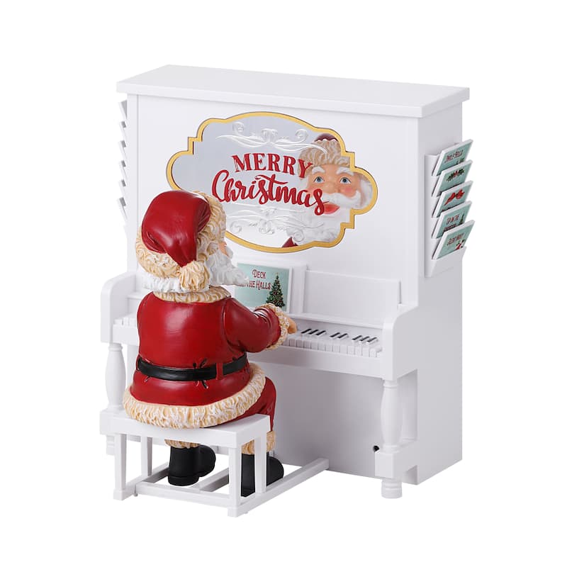 10 in. Animated Sing Along Santa with White Piano