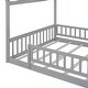 preview thumbnail 9 of 7, Gray Full Size Wood Bed House Bed Frame with Fence for Kids
