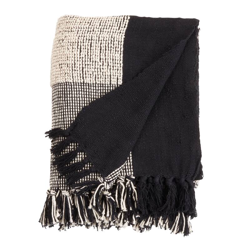 Cotton Throw Blanket With Striped Design