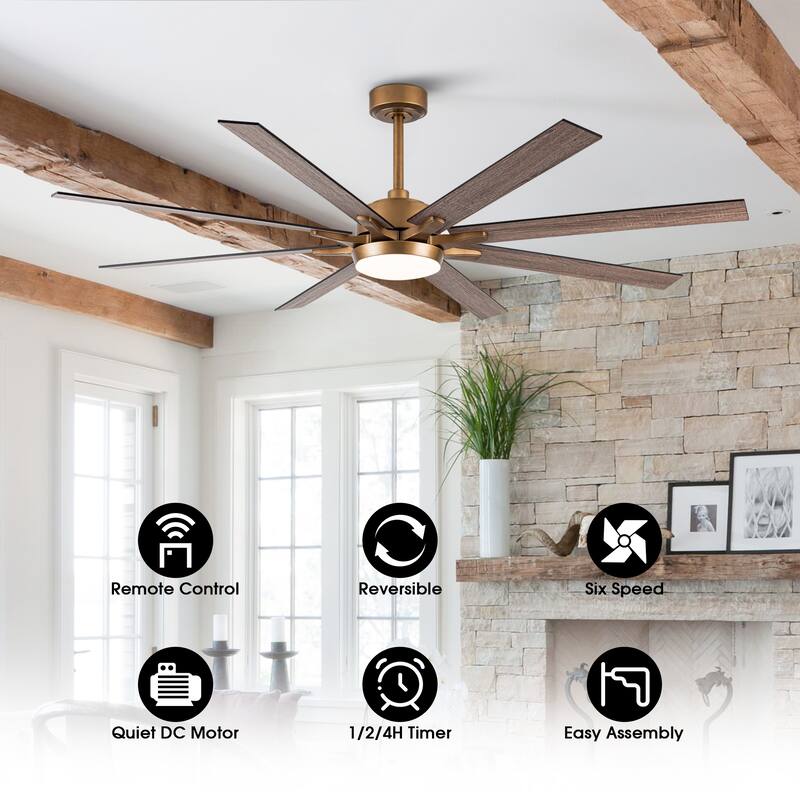 65" Farmhouse Gold Plywood Indoor Large Ceiling Fan with Light and Remote