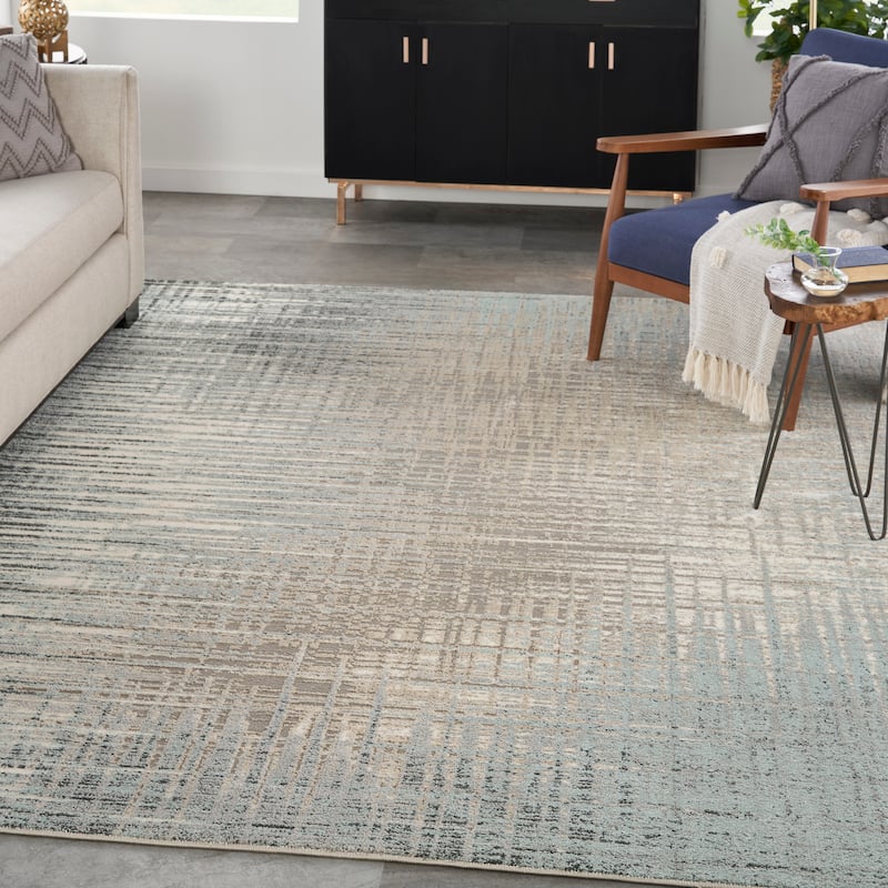Nourison Soma Contemporary Abstract Area Rug - 7' 10" x 9' 10" - Teal/Grey - Rectangle