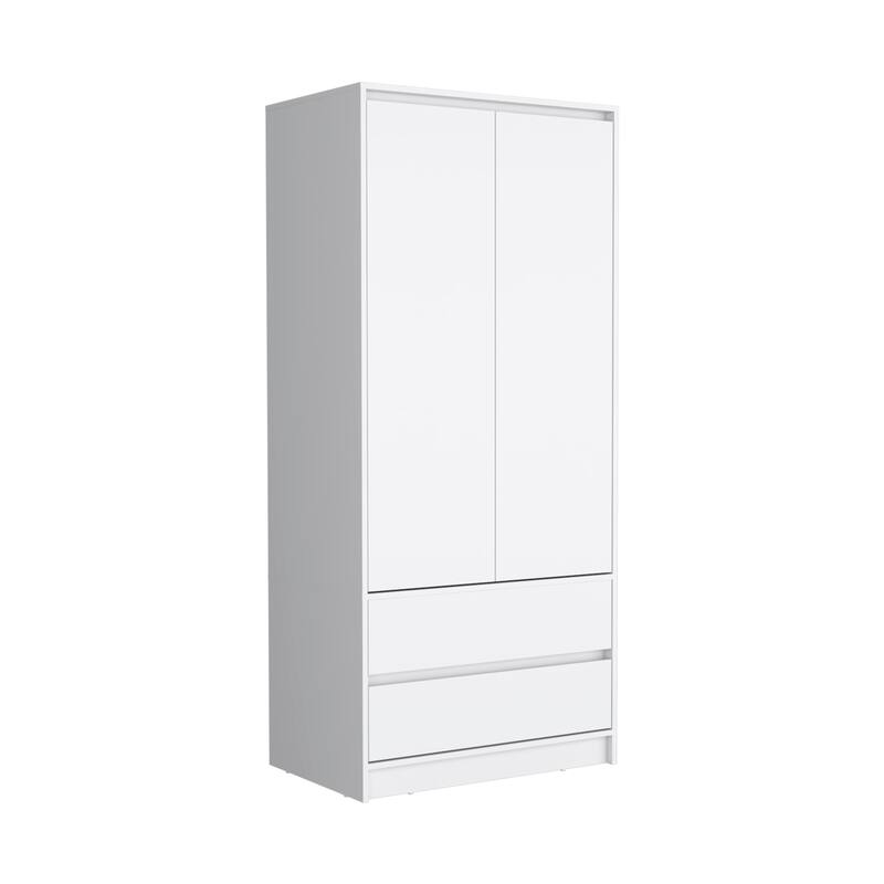 20.47" Modern Double-door Armoire with Two Drawers and Hanging Rod for Bedroom