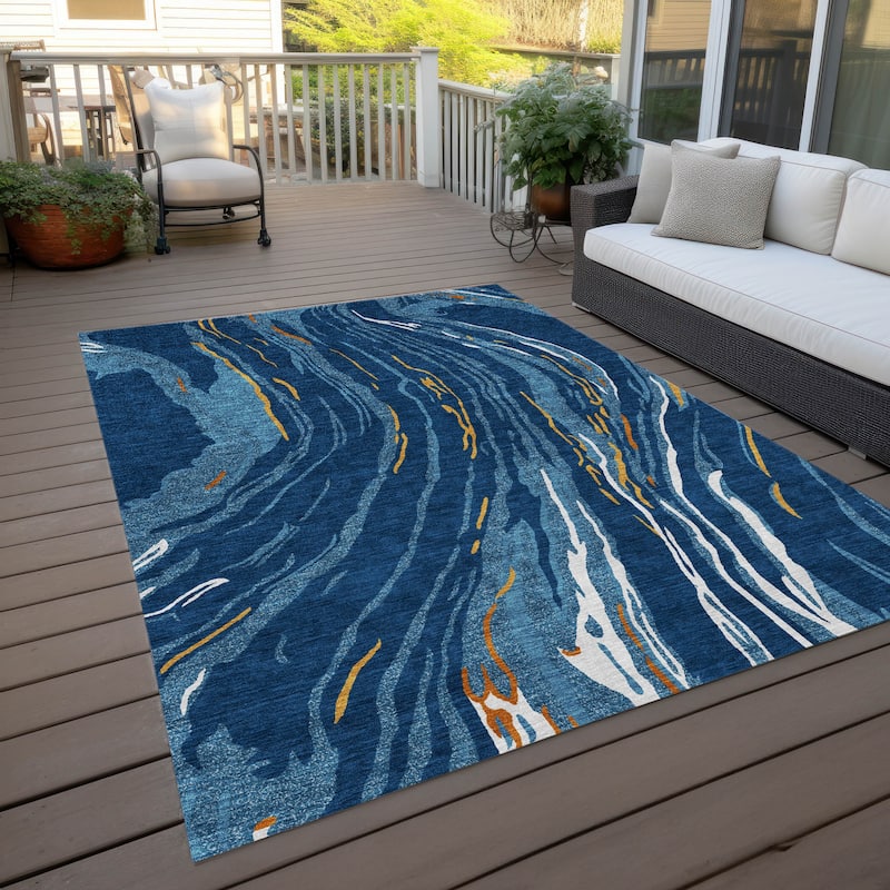 Machine Washable Indoor/ Outdoor Modern Wave Chantille Rug