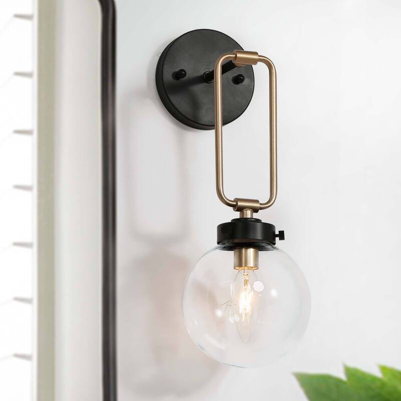 Modern 1-Light Bathroom Vanity Light Marsie Armed Glass Dimmable Farmhouse Wall Sconce for Foyer/ Stairway - L5" x W7" x H14.5"
