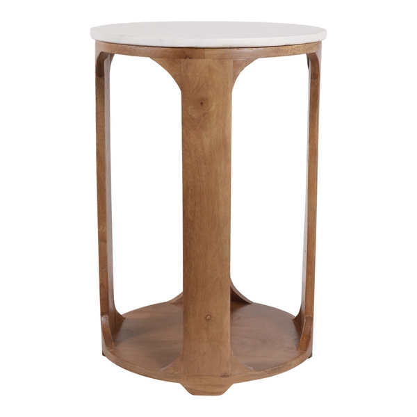 Modern Round Stone Top Accent Table with Wood Base - 22