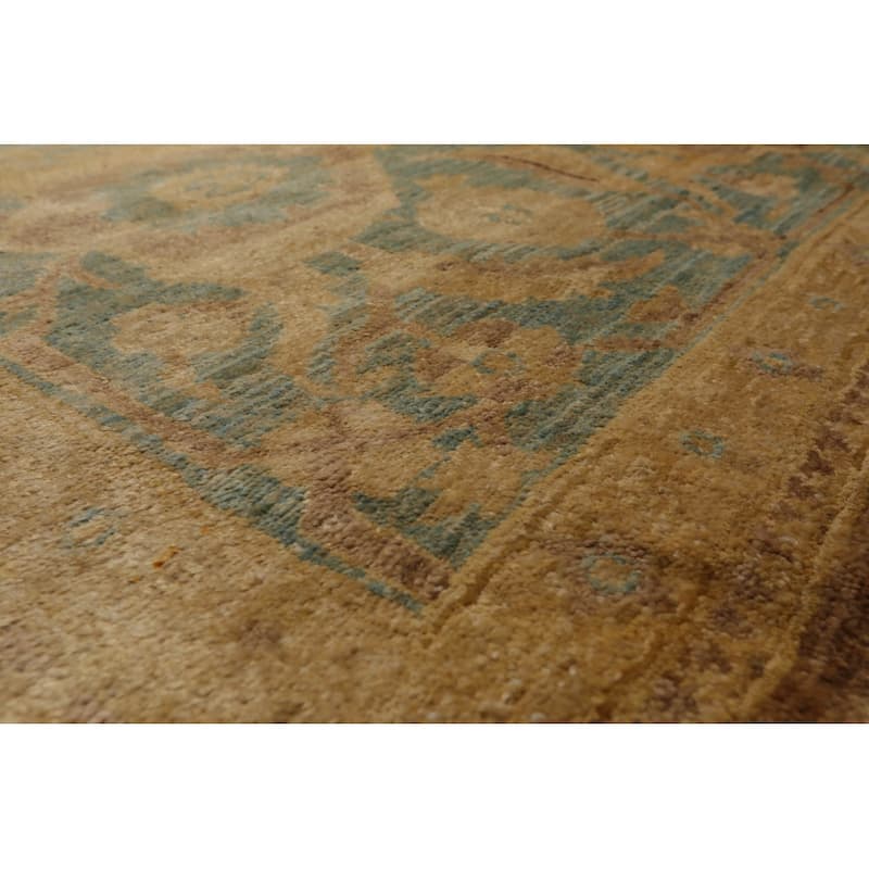 Hand Knotted Peshawar Taupe,Aqua Wool Traditional Oriental Area Rug - 7' 10'' x 10'