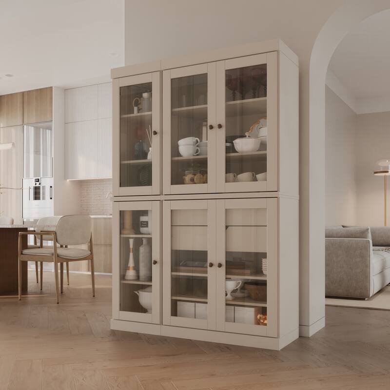 Palace Imports 100% Solid Wood 48.5" Pantry China Cabinet with Clear Glass Doors, 2-Drawers and Adjustable Shelves - Beige