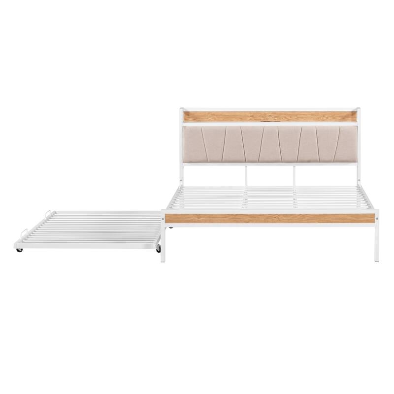 HomeRoots White Metal Queen Bed Frame With Trundle