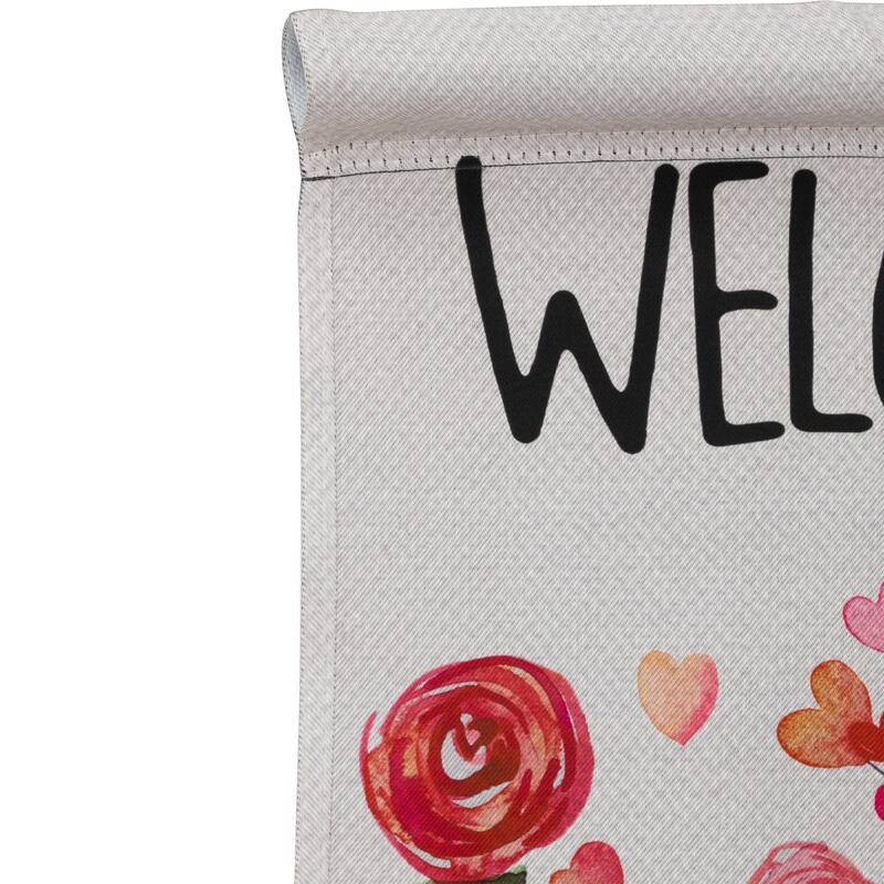 Roses and Hearts Floral "Welcome" Outdoor Garden Flag 18" x 12.5"
