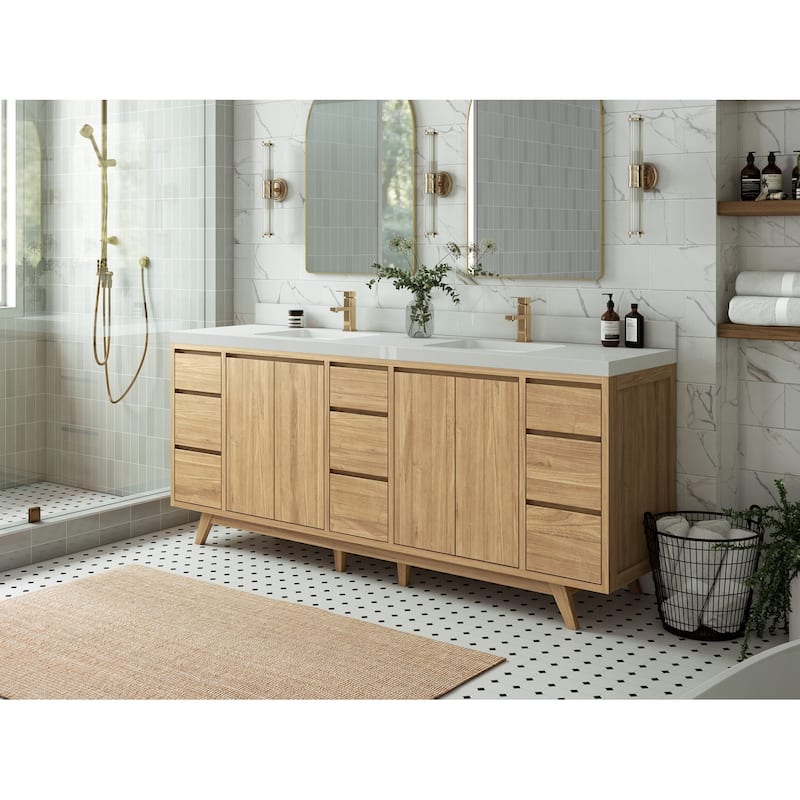 Willow Collections 84 in. W x 22 in. D Madison Teak Double Sink Bathroom Vanity with Countertop