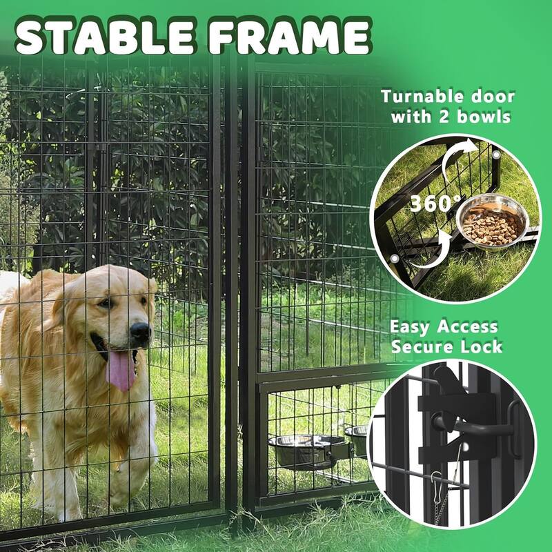 BOSSIN Large Outdoor Dog Kennel Galvanized Steel Fence with UV-Resistant Oxford Cloth Roof & Secure Lock