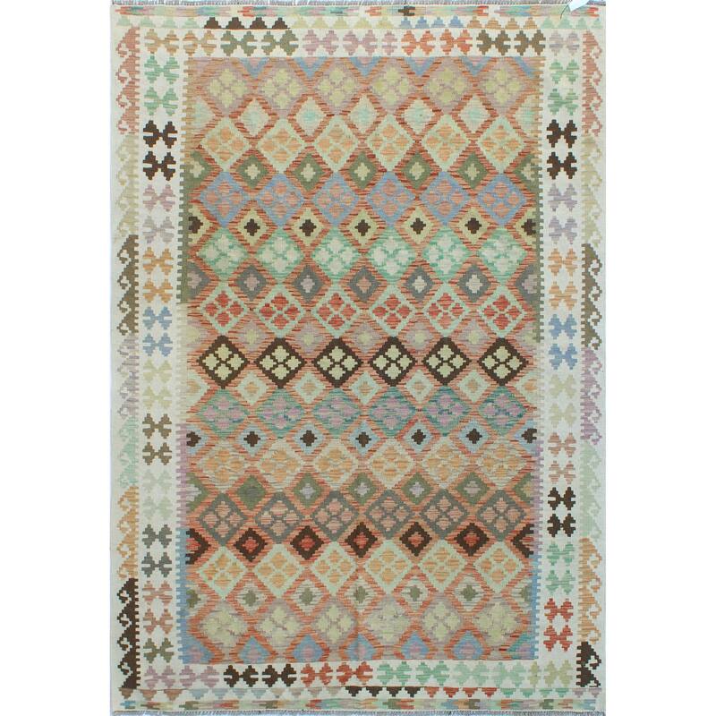 Sun Faded Flatweave Meruert Rust/Ivory Rug - 6'6" x 9'8"