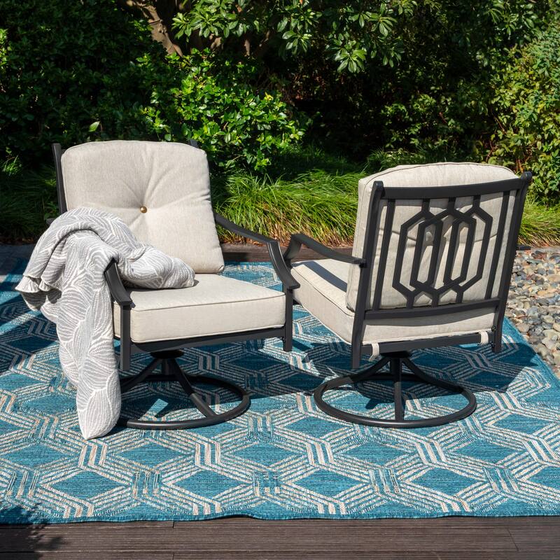 2-Piece Outdoor Swivel Patio Sofas with Thick Olefin Cushions and Wide Seat - Geometric Lattice Backrest 