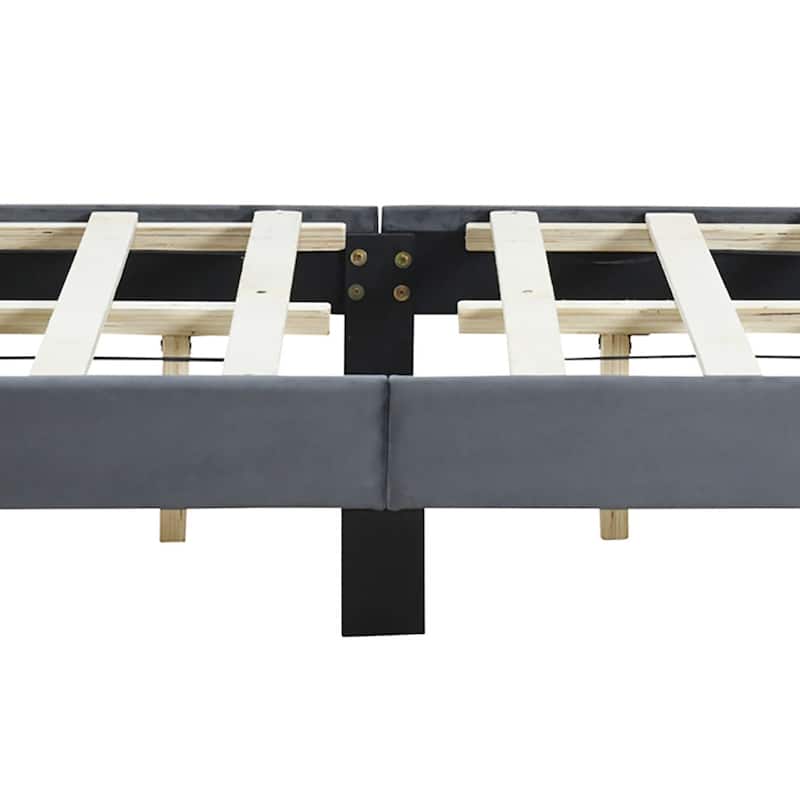 Classic Velvet Upholstered Platform Bed with Centre Support Legs