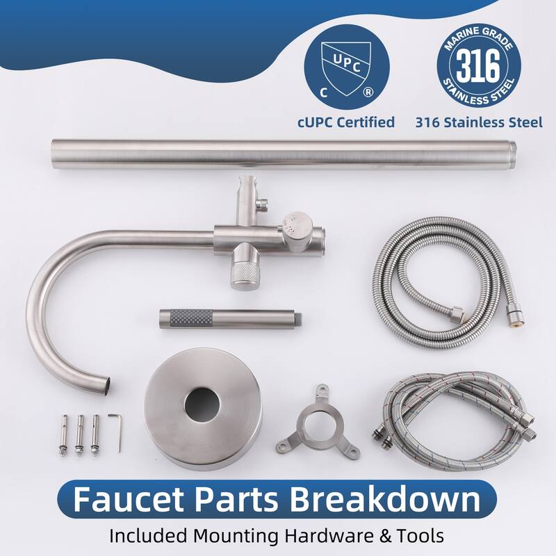 Modland 46'' Outdoor Shower System 316 Stainless Steel Thermostatic Freestanding Poolside Faucet with Swivel Spout - 46'' H