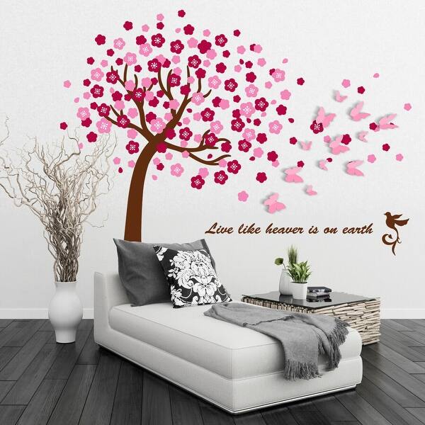 slide 2 of 4, Walplus Huge Pink Tree 3D Butterfly Children Wall Sticker Nursery Decor