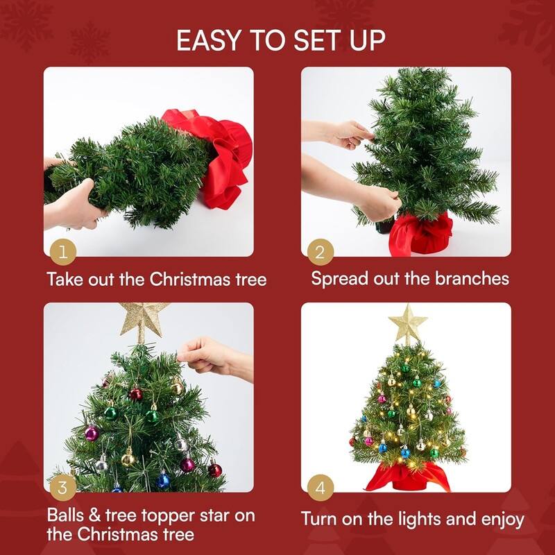 Joyfy 2-ft Mini Christmas Tree with White LED Lights - Multicolor