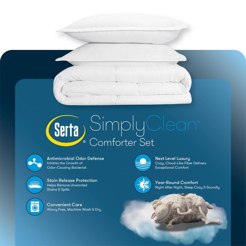 Serta Simply Clean Antimicrobial Pleated 3 Piece Comforter Set