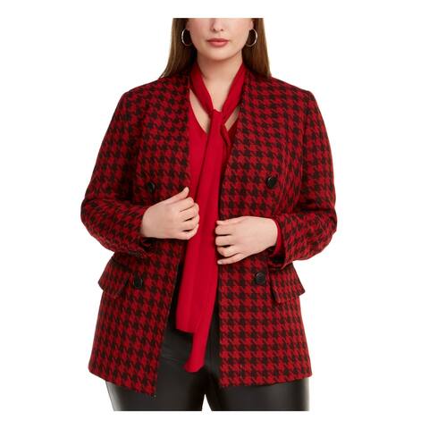 BAR III Womens Red Houndstooth Blazer Wear To Work Jacket Size 22W