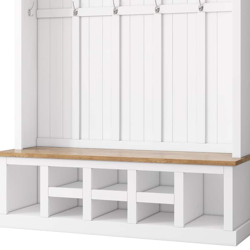 78''H Modern Hall Tree with Wide Storage Seating Bench,Entryway Shoe Cabinet with 13 Compartments,Elegant Coat Rack with 6 Hooks