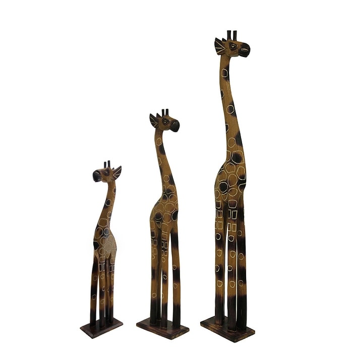 Set Of 3 Hand Crafted Wooden Giraffe Statues 24 32 And 39 Inches 39 X 7 X 3 75 Inches Overstock 19855174